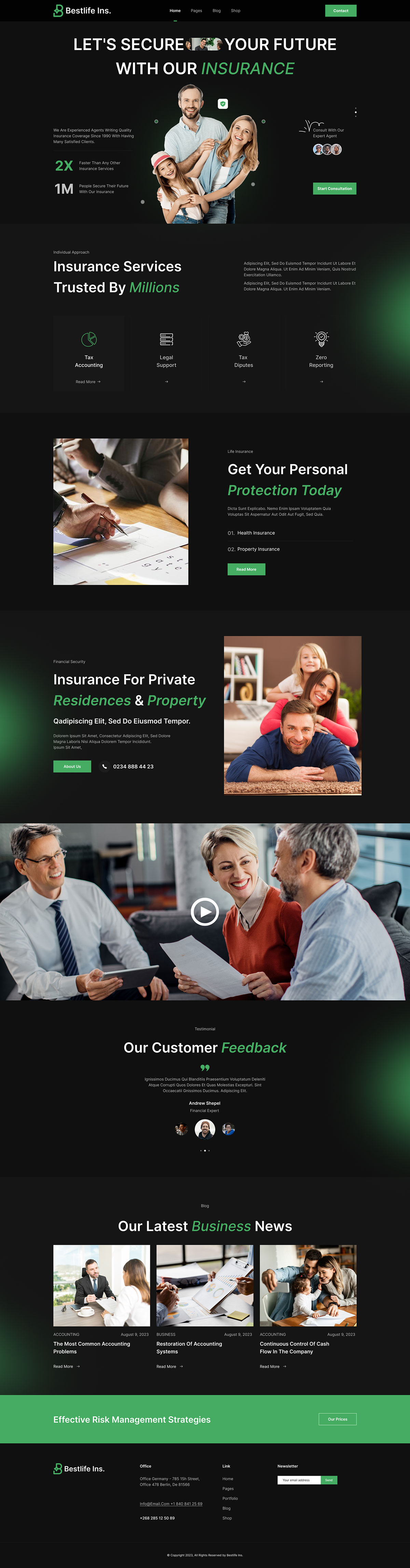 Insurance and Finance Landing Page UI Design rendition image