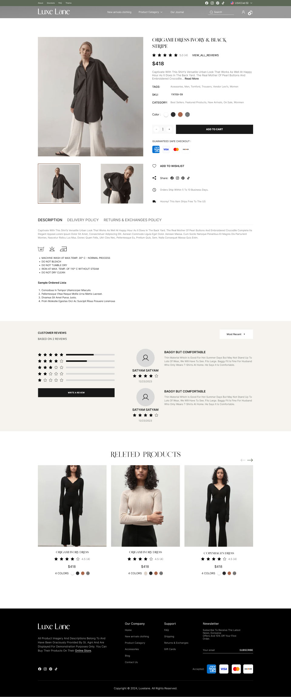 Clothing E-Commerce Landing Page Website UI Design rendition image