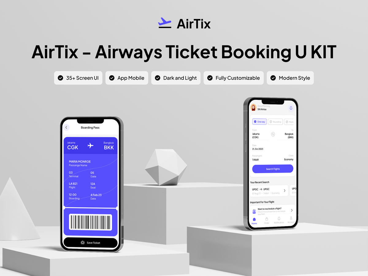AIRTIX - Airways Ticket Booking UI KIT rendition image