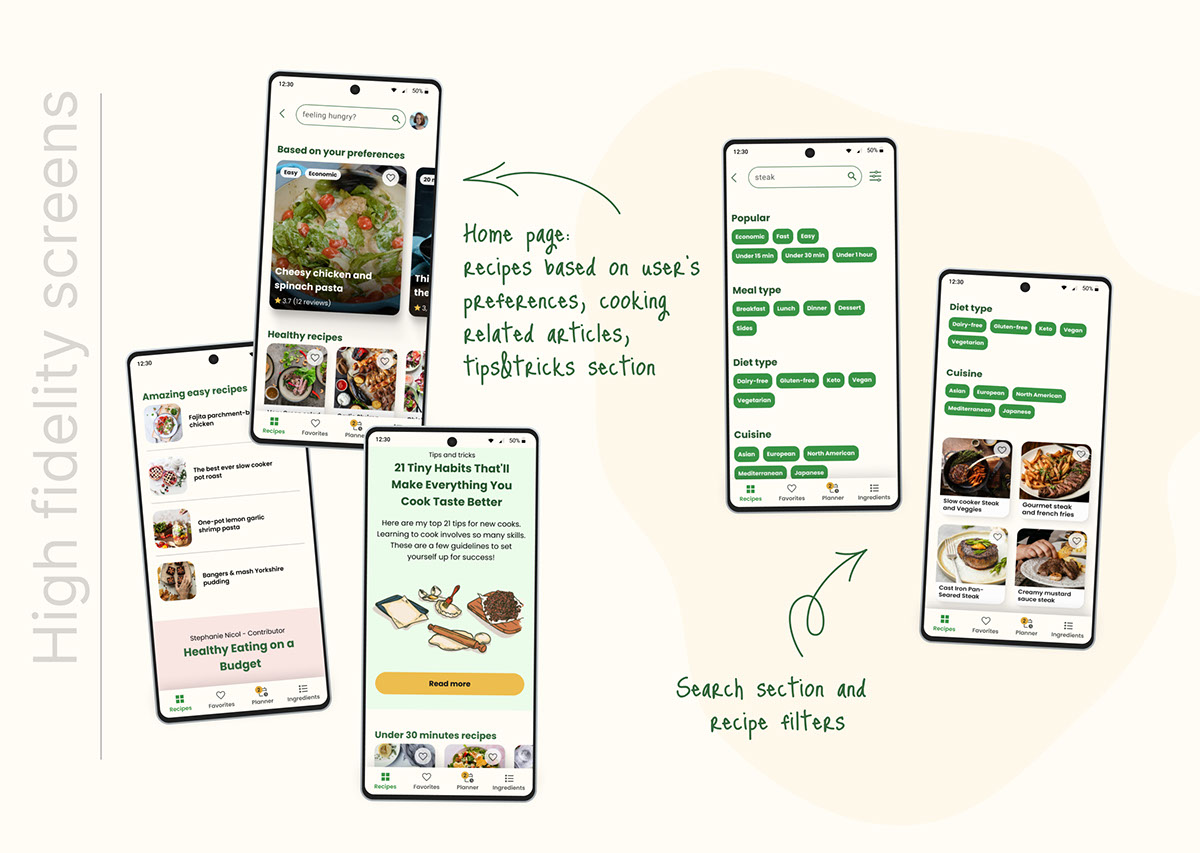 Mobile cooking app Case Study rendition image