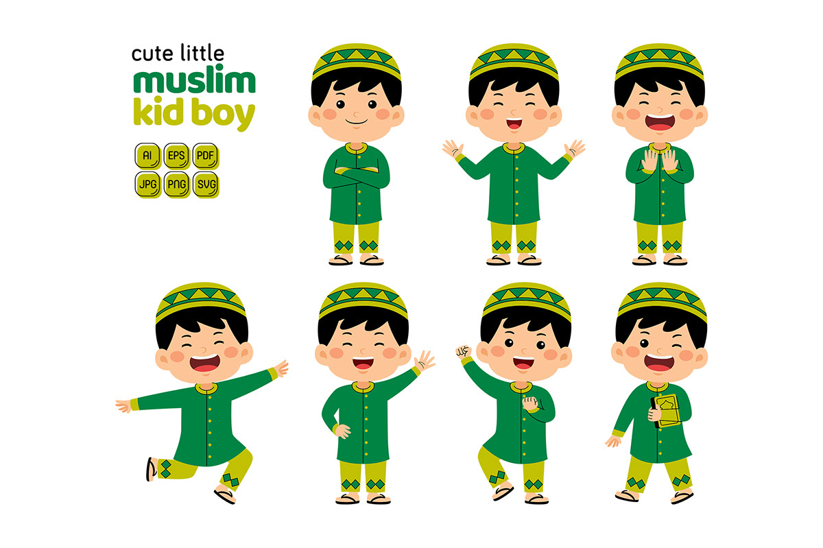 Cute Little Kids Boy Muslim Vector Pack rendition image