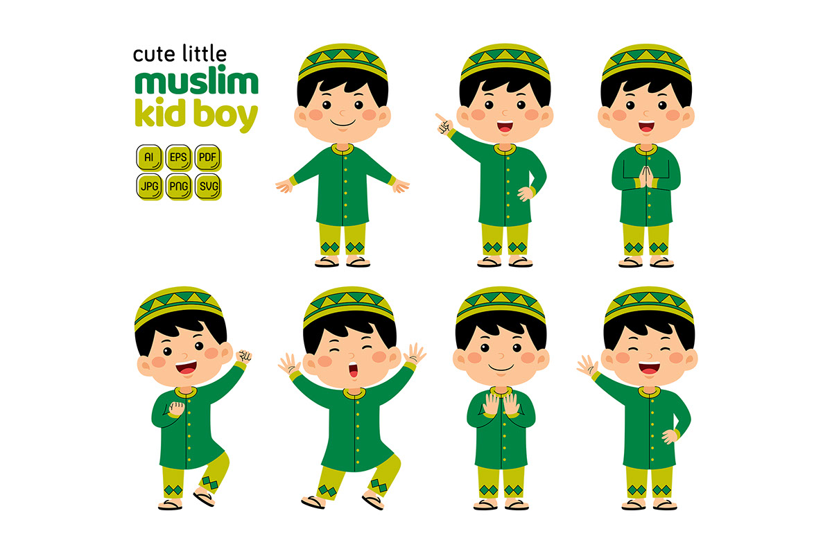 Cute Little Kids Boy Muslim Vector Pack rendition image