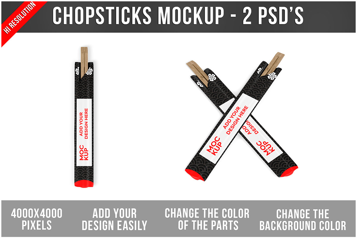 Chopsticks in paper Packaging Mockup rendition image
