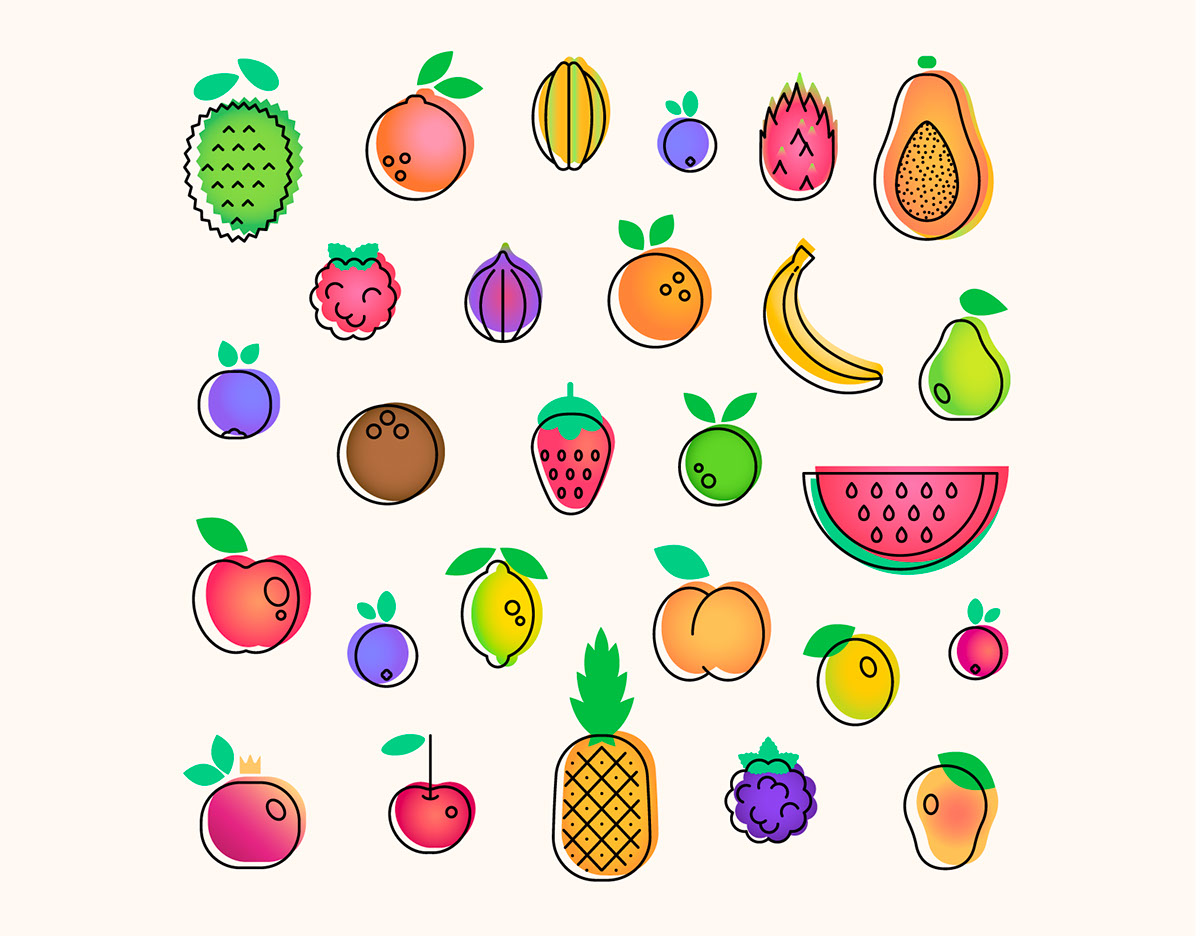 Fruits flat vector icons rendition image
