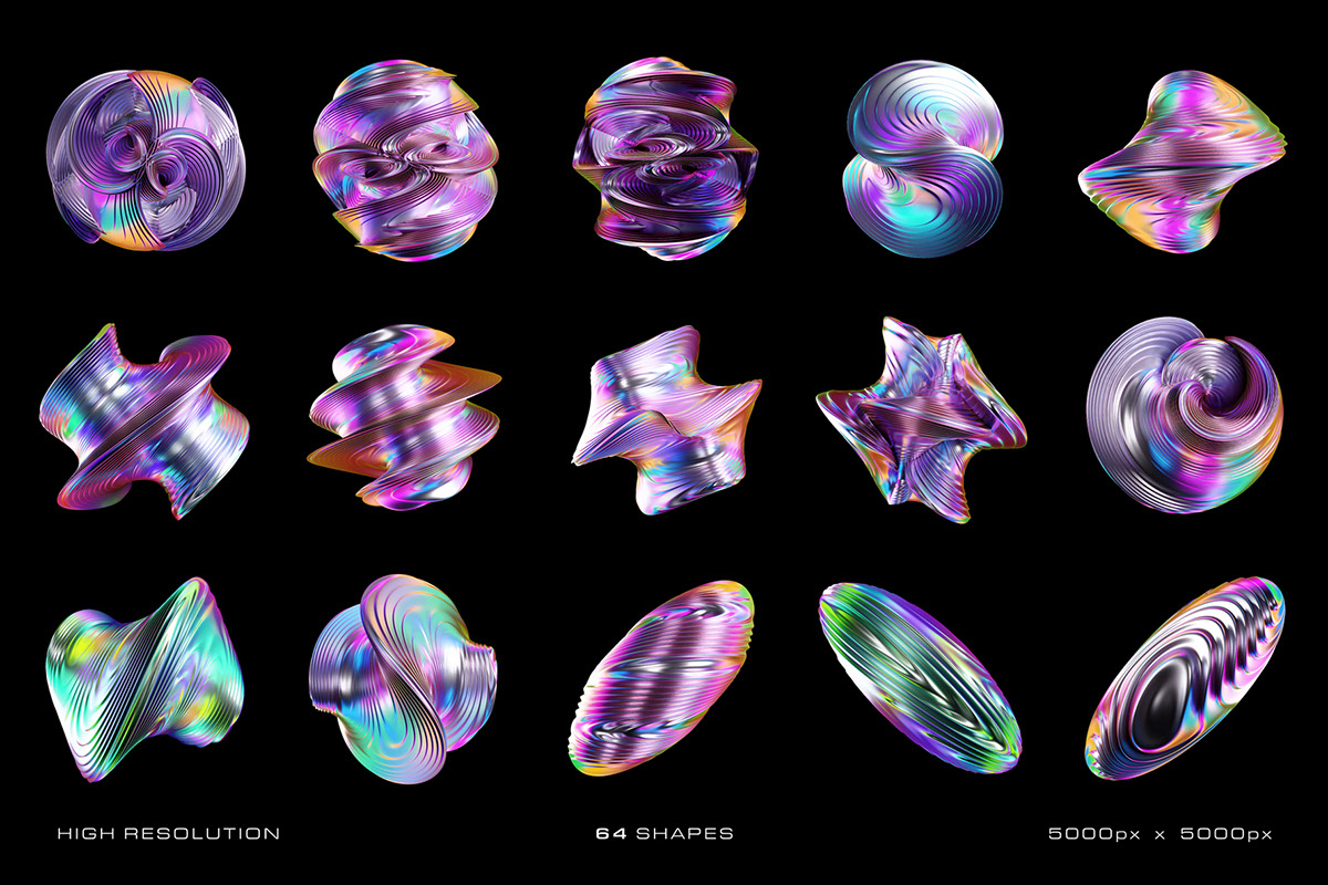 DOWNLOAD - 3D Iridescent Shapes by Designessense rendition image