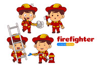 Kids Boy Firefighter Profession Vector Pack