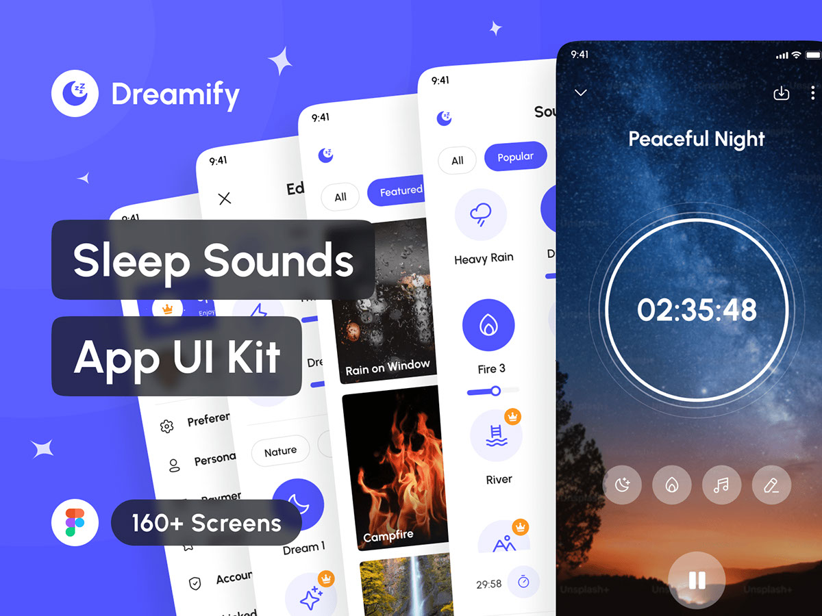 Dreamify - Sleep Sounds App UI Kit rendition image