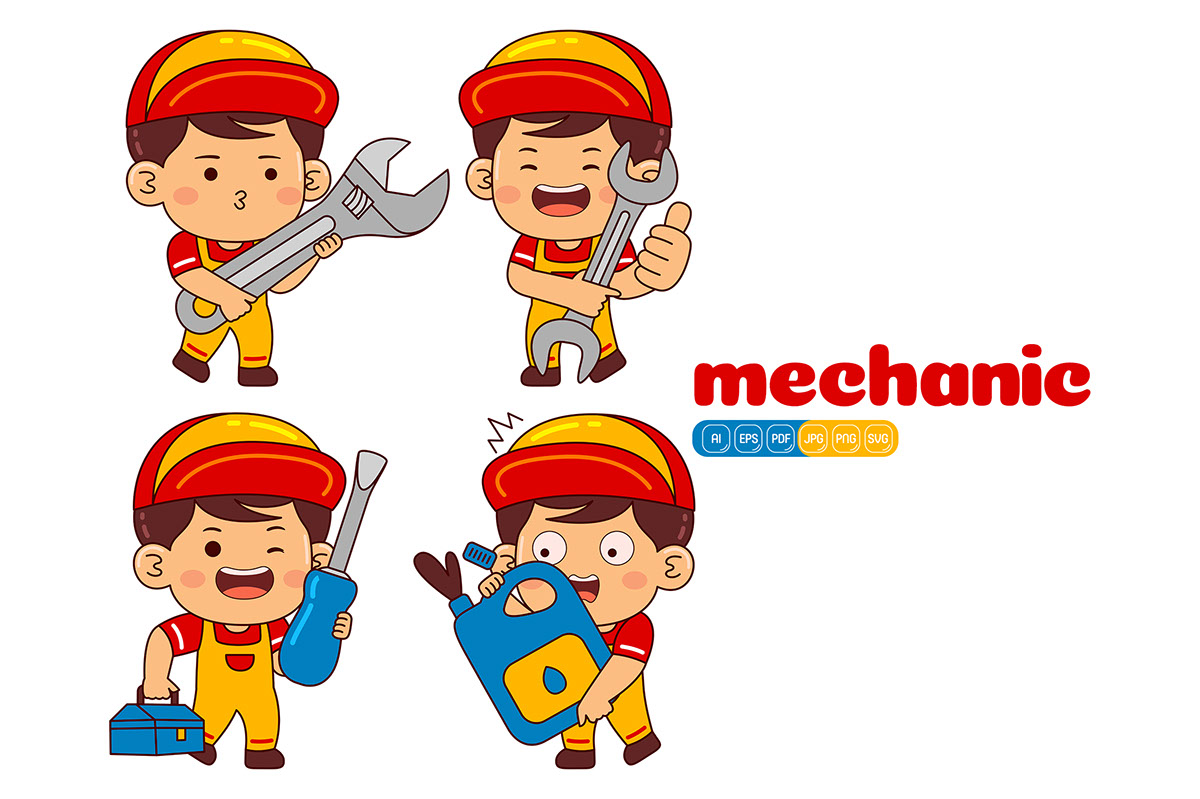Kids Boy Mechanic Profession Vector Pack rendition image