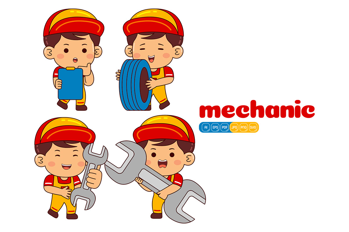 Kids Boy Mechanic Profession Vector Pack rendition image