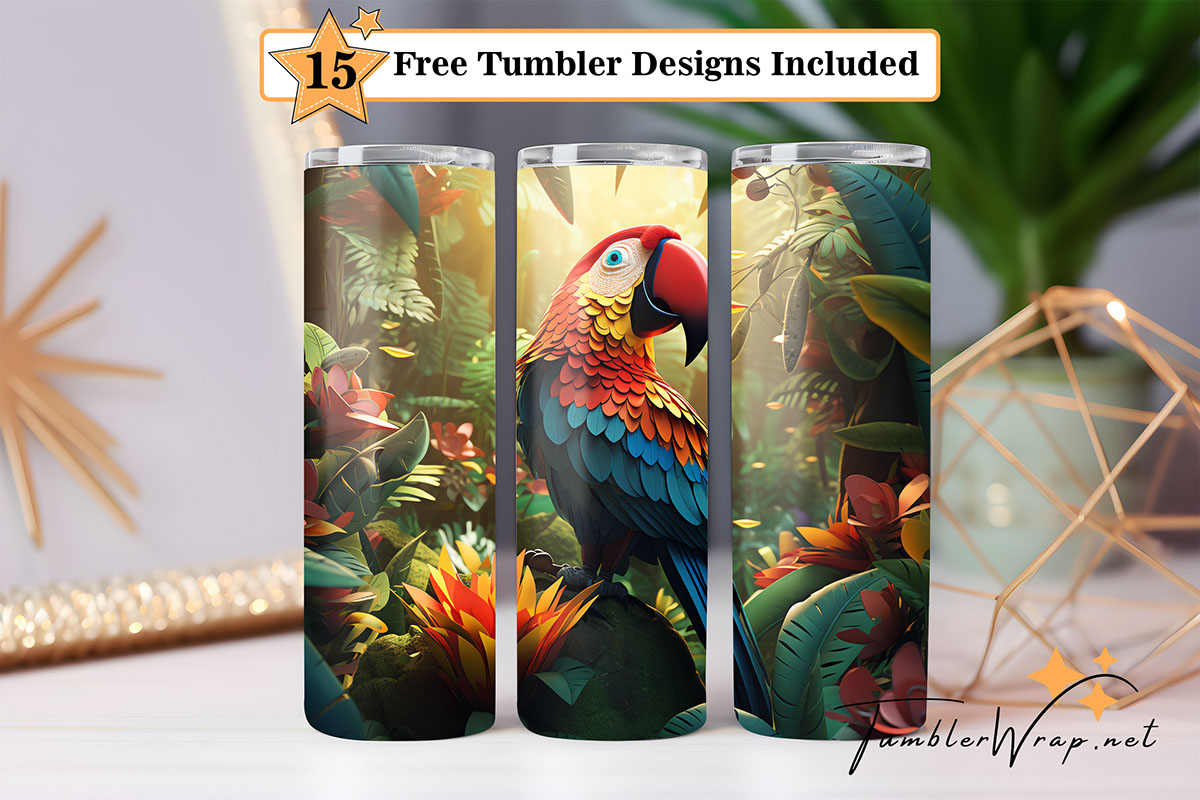 3D Parrot Tumbler PNG 20 Oz Skinny rendition image