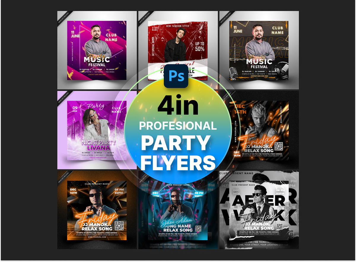 Night Party DJ Flyer Social Media Template rendition image