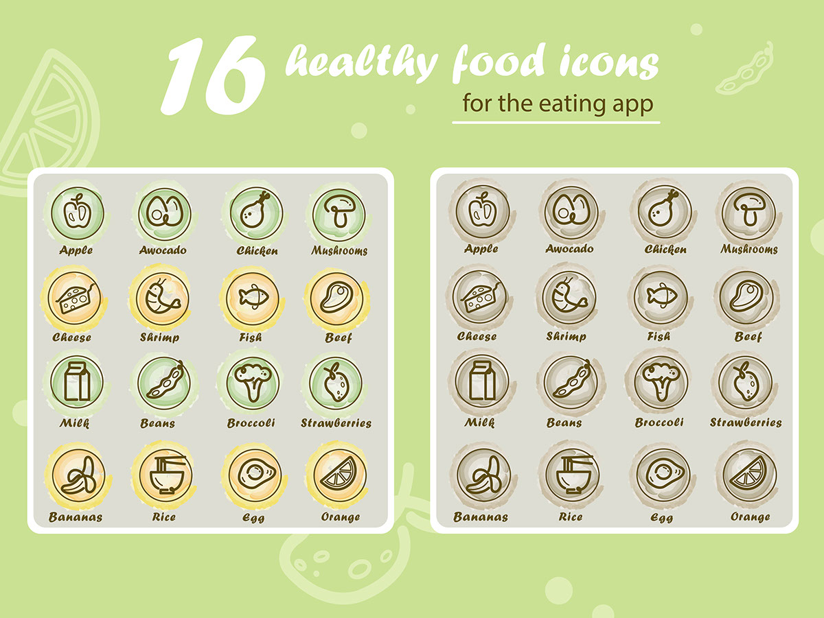 Healthy food icons rendition image