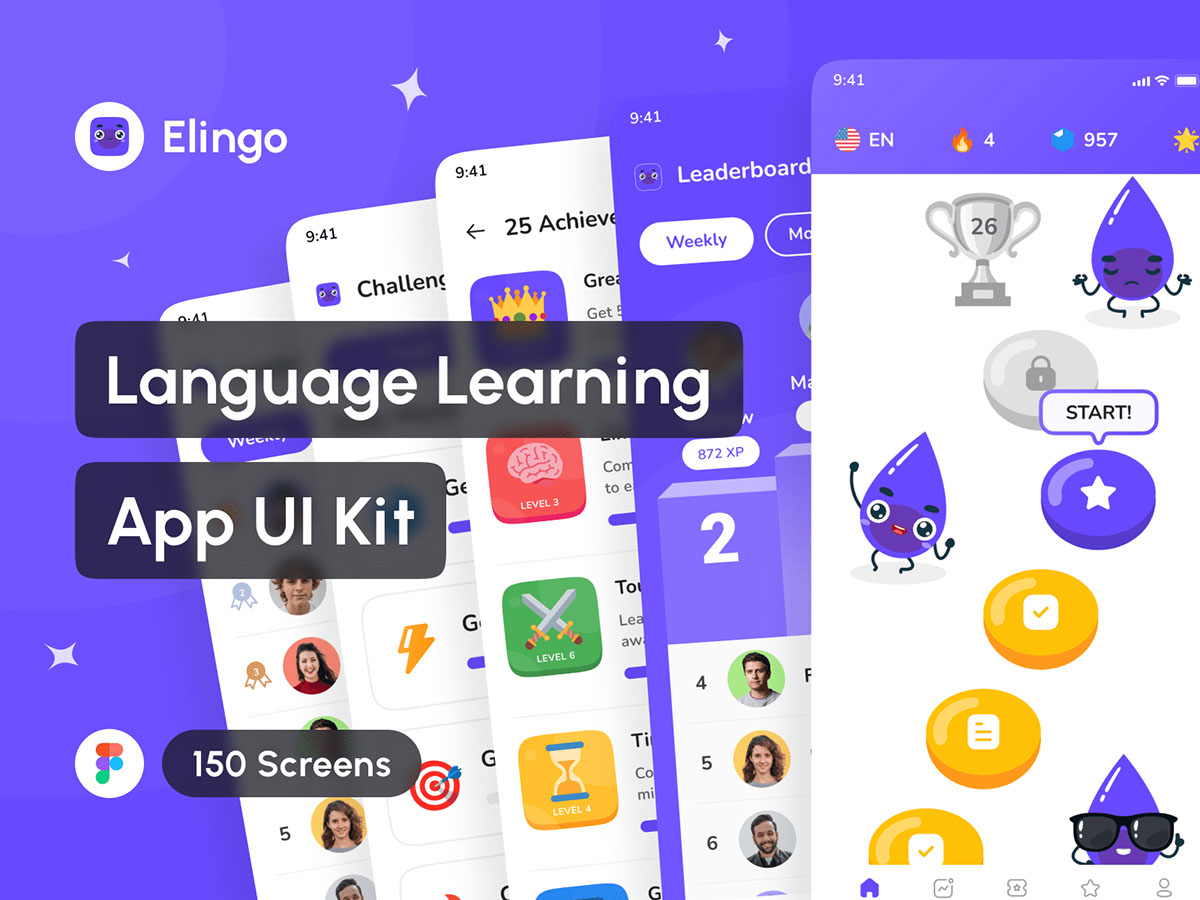 Elingo - Language Learning App UI Kit rendition image