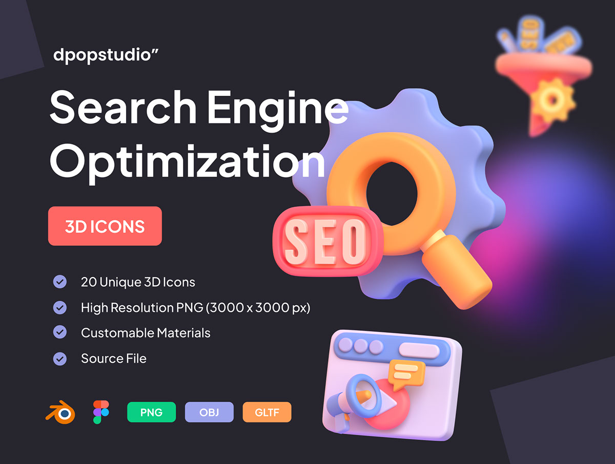 Search Engine Optimization 3D Icons rendition image