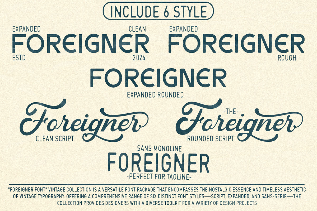 Foreigner Vintage Pack Font rendition image