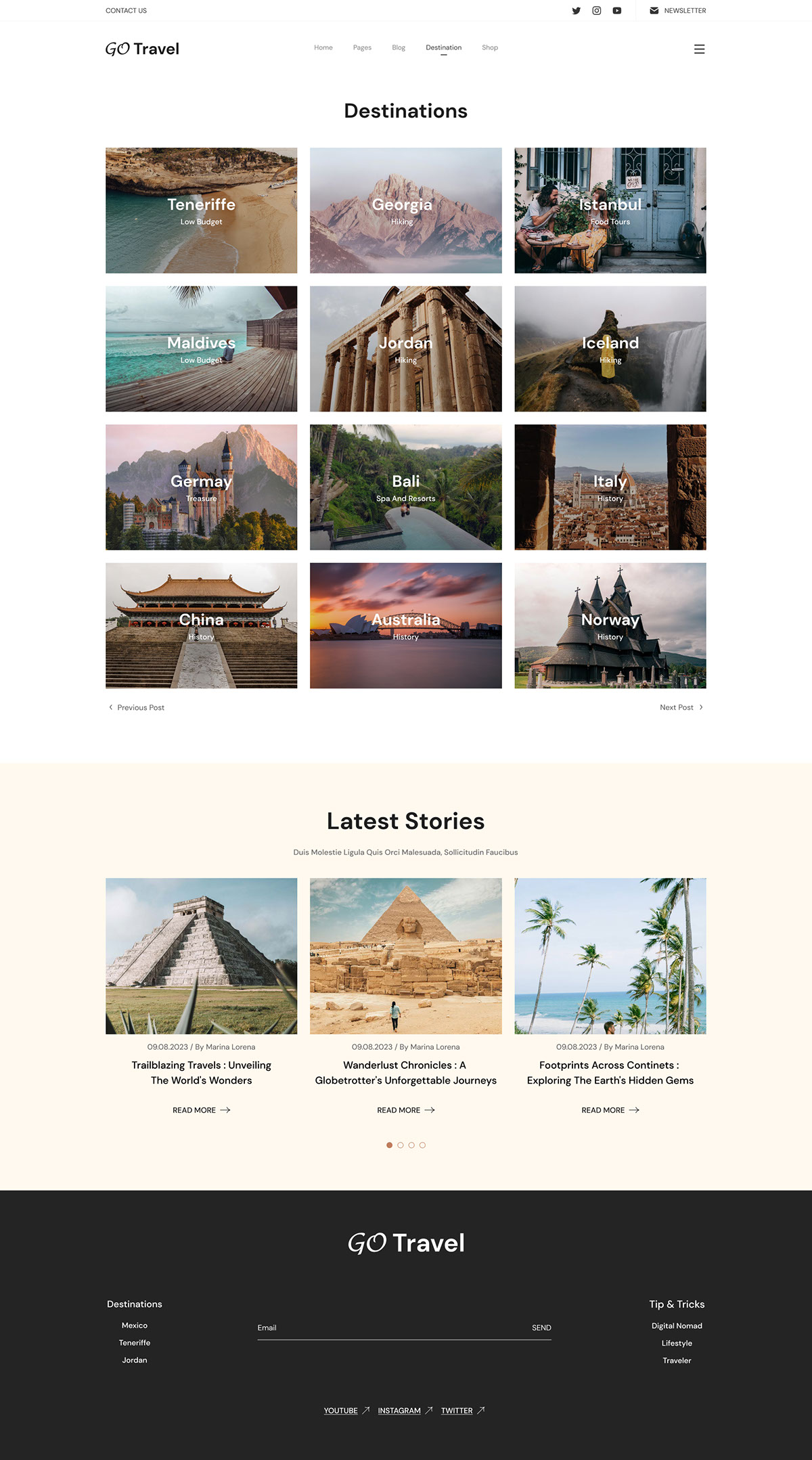 Travel Blog Page Template Website UI Design rendition image