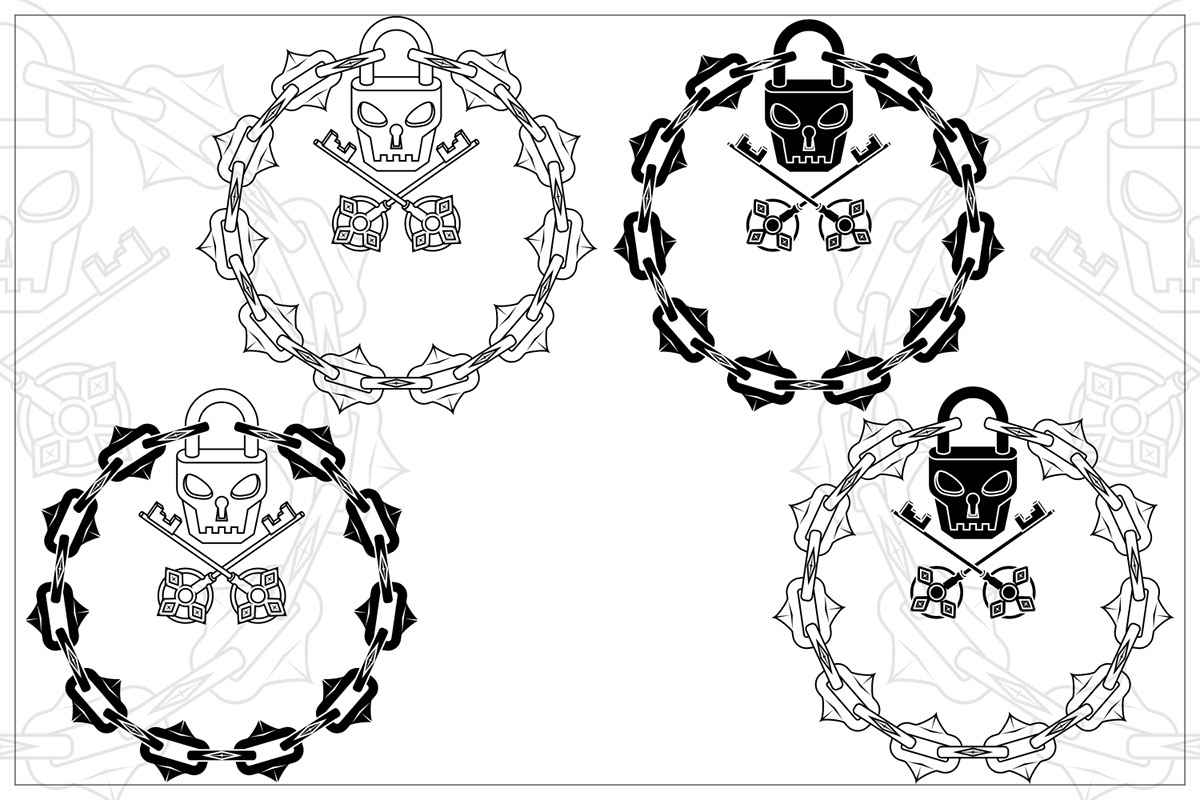 Vector Design Skull Shaped Padlock Keys Chains rendition image