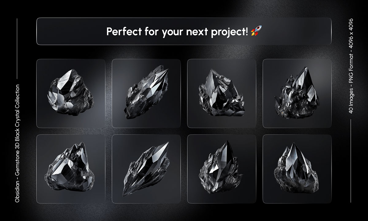 Obsidian - Gemstone 3D Black Crystal Collection rendition image