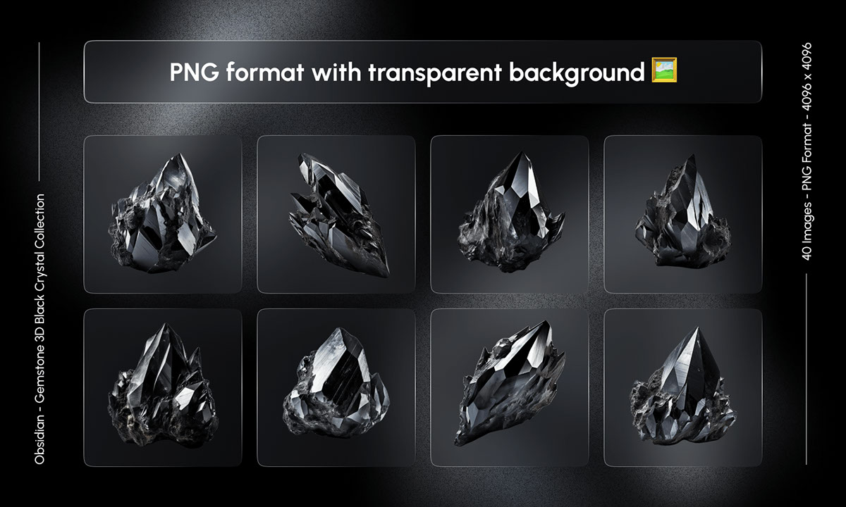 Obsidian - Gemstone 3D Black Crystal Collection rendition image