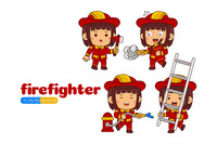 Kids Girl Firefighter Profession Vector Pack