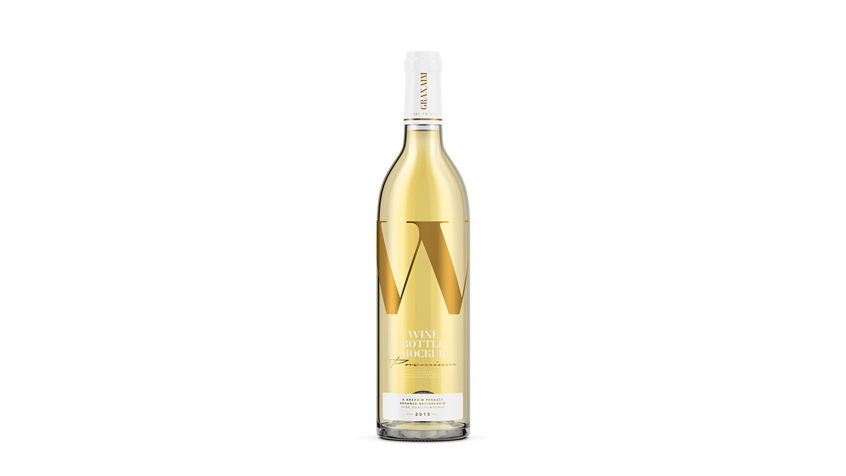 White Wine Bottle Mockup with Smooth Label rendition image