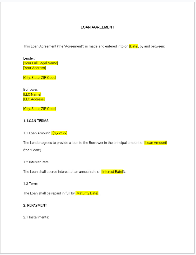 Loan Agreement Templates -Two Templates rendition image