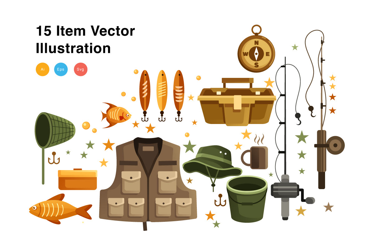 Fishing Elements Vector Illustration rendition image
