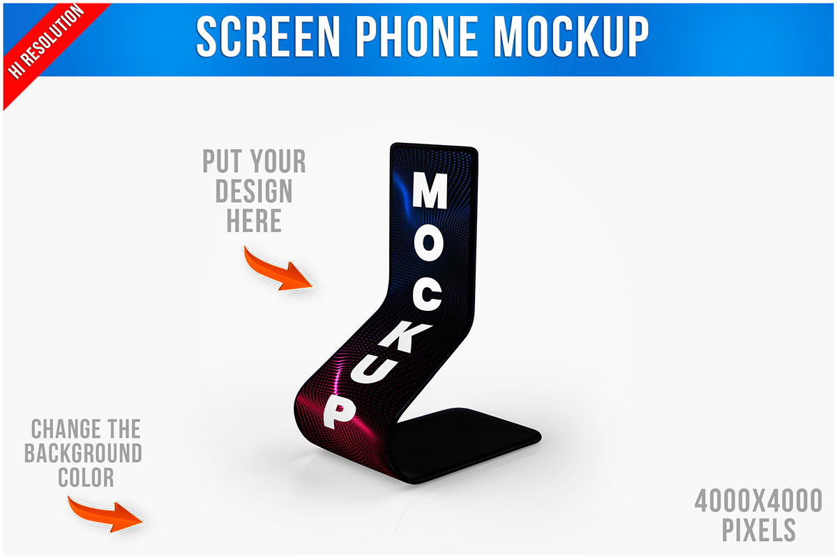 Twisted Flexible Screen Phone Smartphone Mockup rendition image