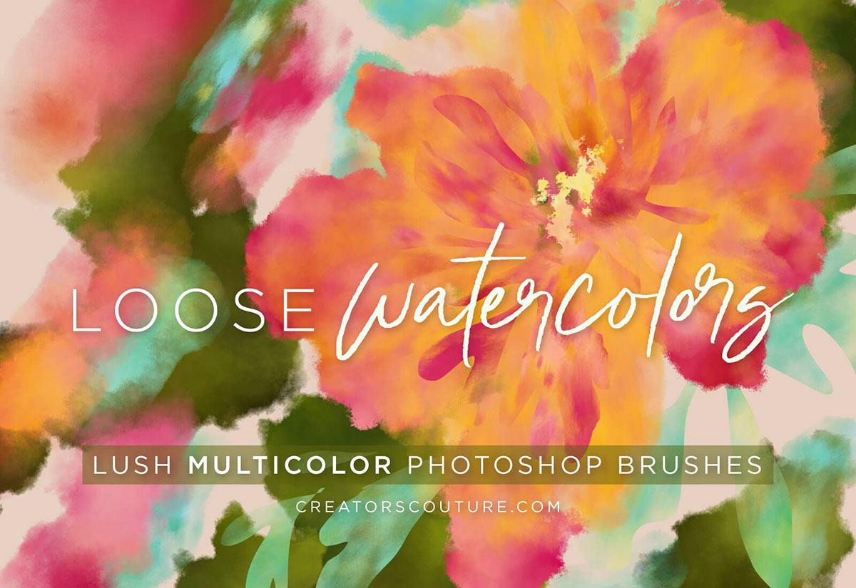 Magical Multicolor Watercolor Brush Set for Photoshop - Instant Realistic Digital Watercolor Effects rendition image