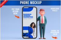 Character Business Man with Phone Mockup