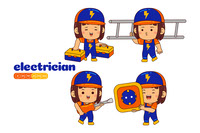 Kids Girl Electrician Profession Vector Pack