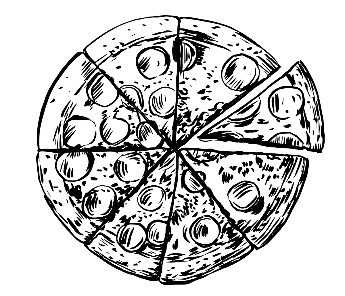 pizza pie black lines rendition image