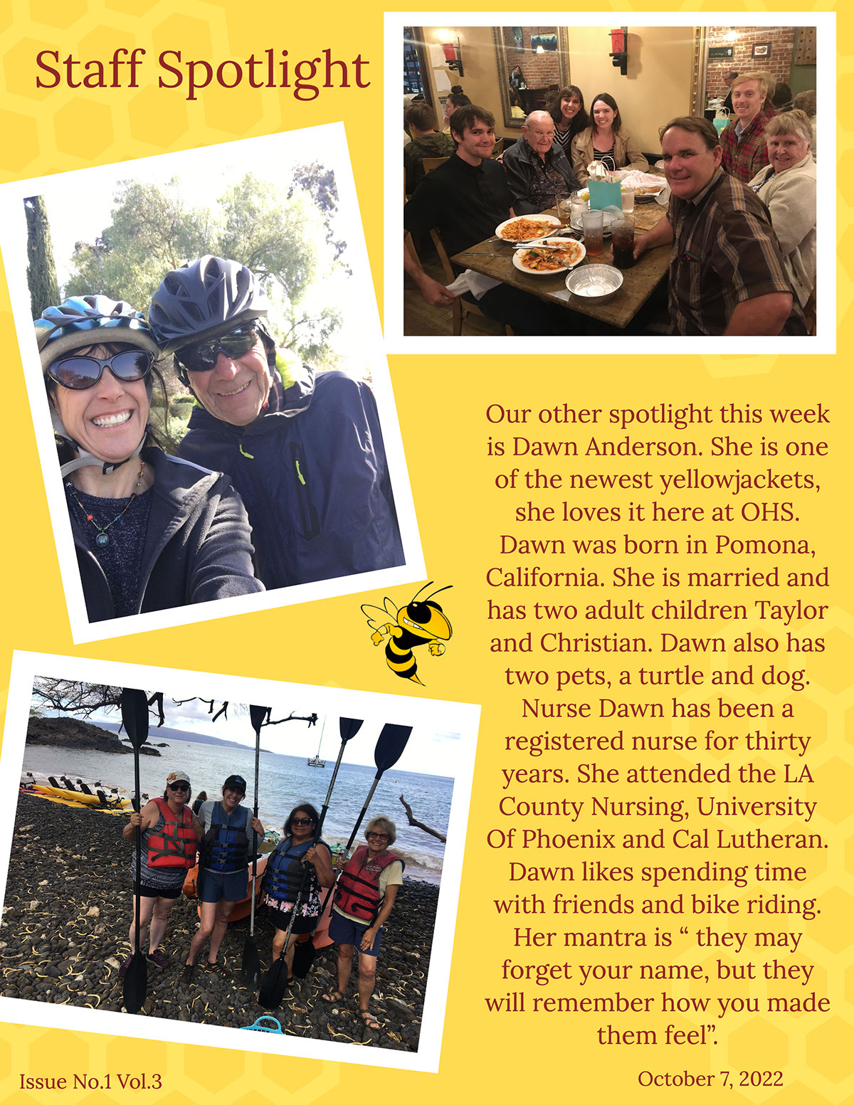 The Hive Newsletter The Hive Newsletter The Heart of O-Town Hard Work & Teamwork Golden Ticket Winners The winners for the past two weeks are: Michelle Muary and Ixchett Saldivar If you have these students in class, congratulate them for a job well done! Stephanie Almstrom’s students are showing H.E.A.R.T by working hard and working together at Celebrate for Life. October 7, 2022 Issue No.1 Vol.3