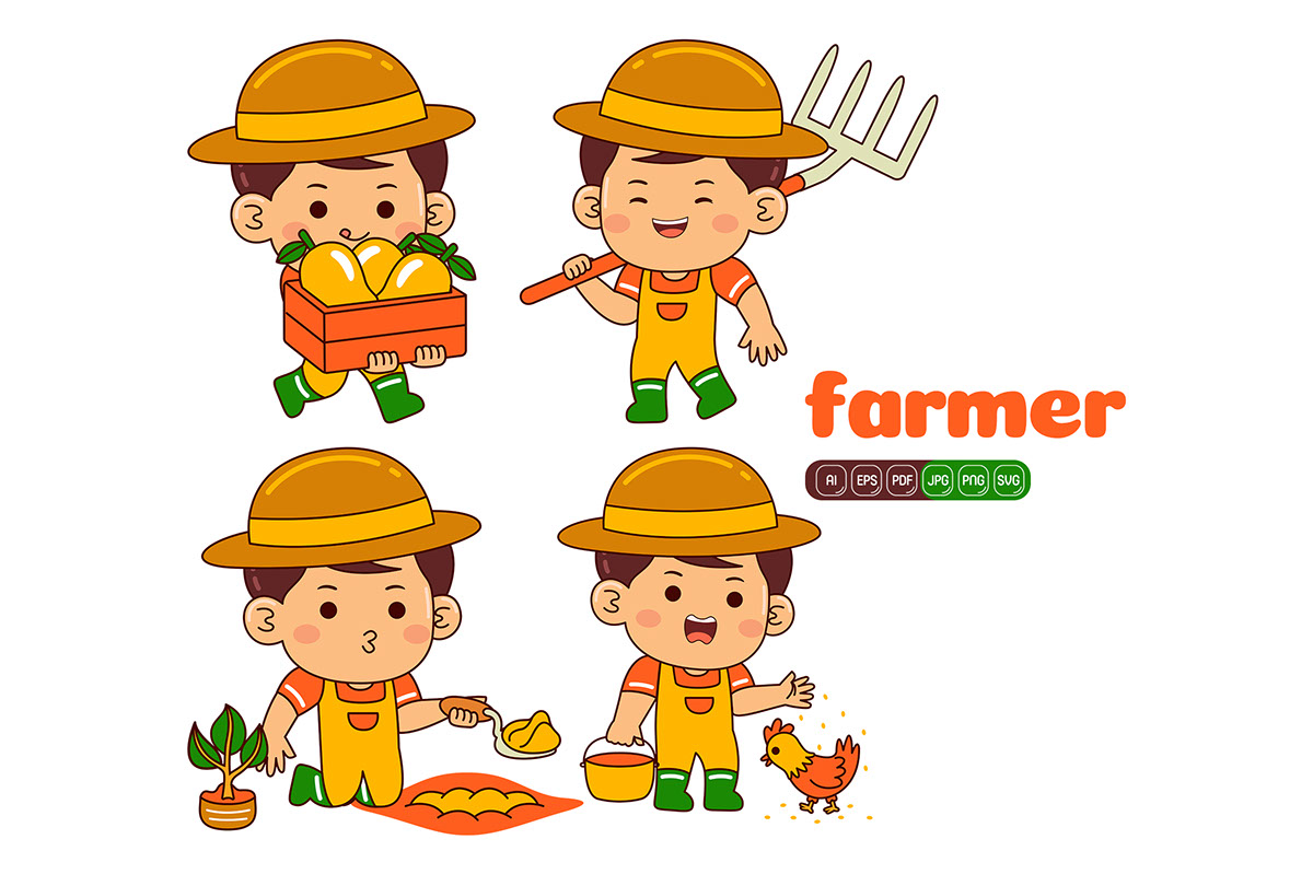 Kids Boy Farmer Profession Vector Pack rendition image
