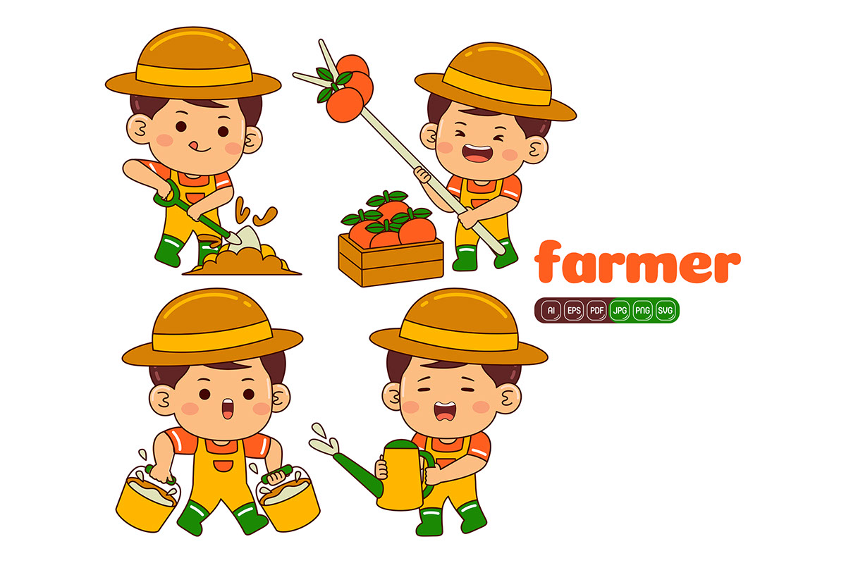 Kids Boy Farmer Profession Vector Pack rendition image