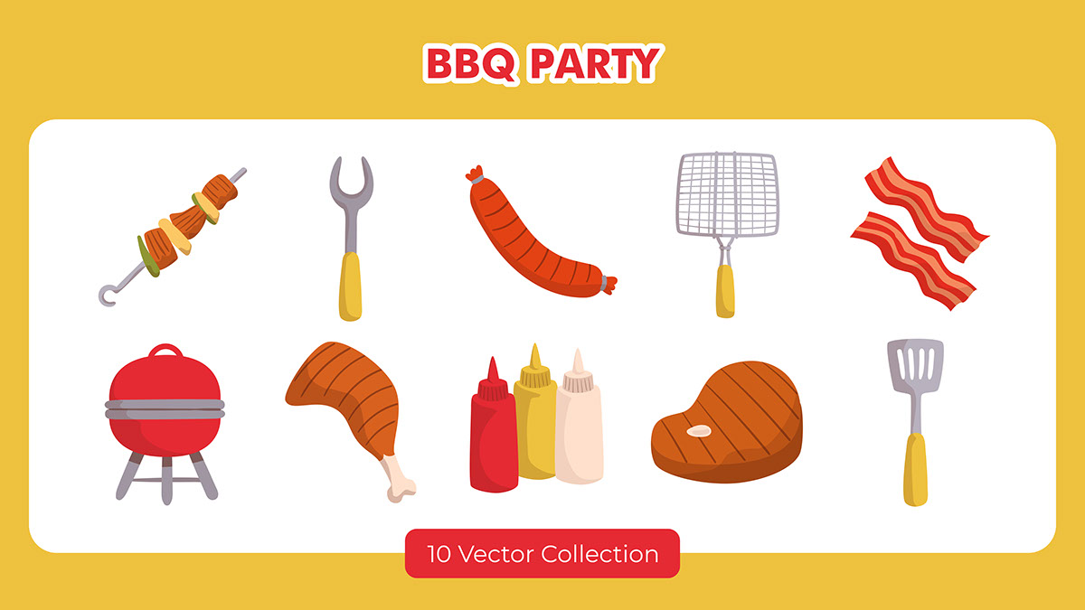 BBQ Party Vector Set rendition image
