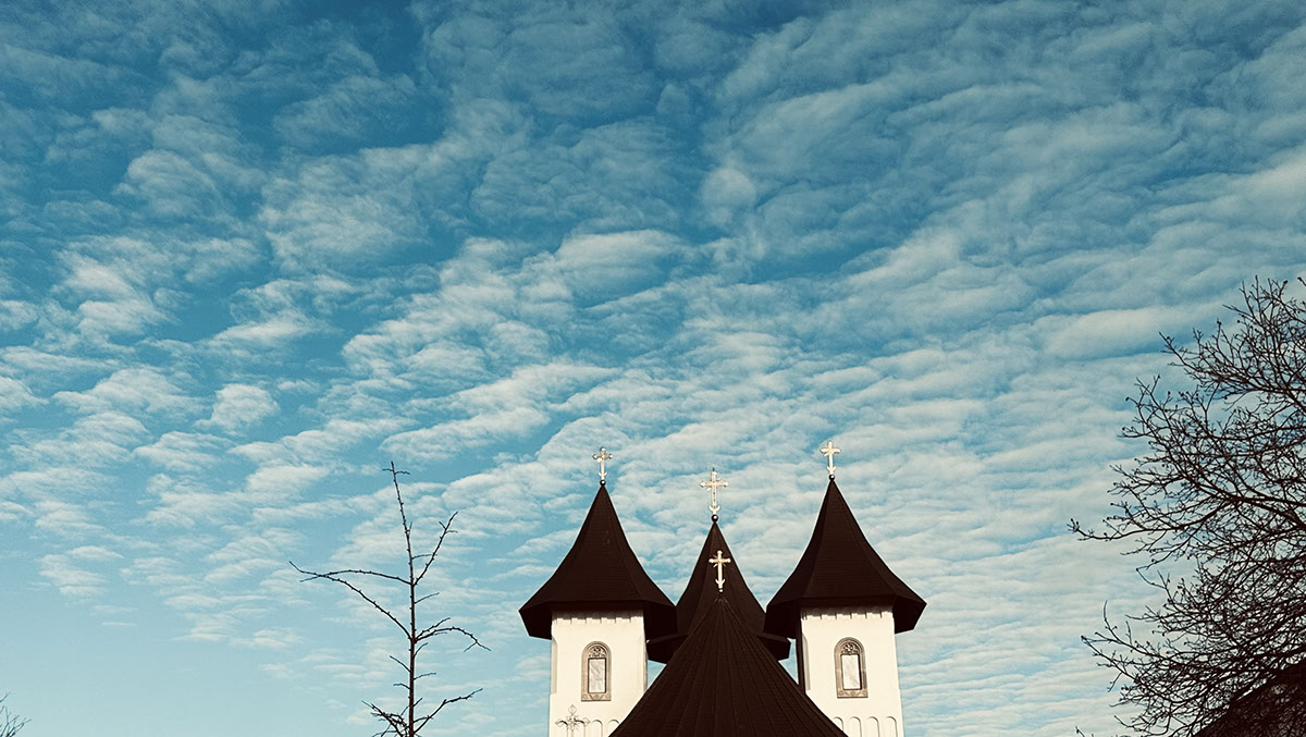 Cotton candy sky -church rendition image