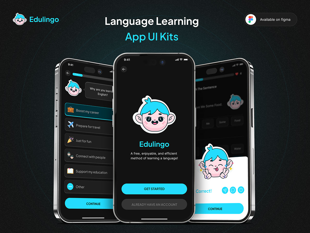 Language Learning App UI Design Kits rendition image