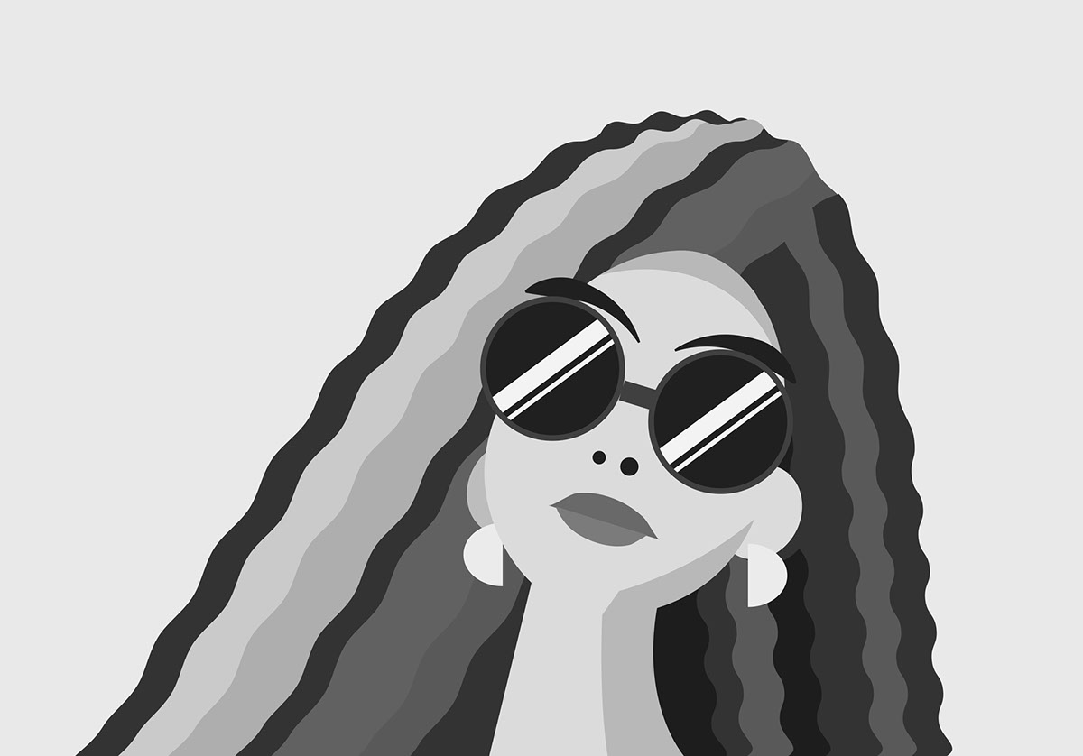 Female wearing sunglasses - Greyscale rendition image