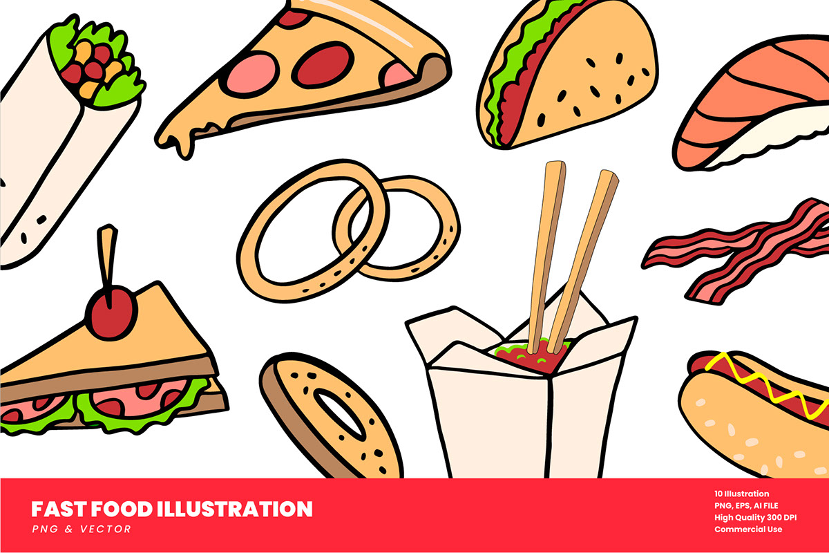 10 Fast Food Illustration Vector rendition image