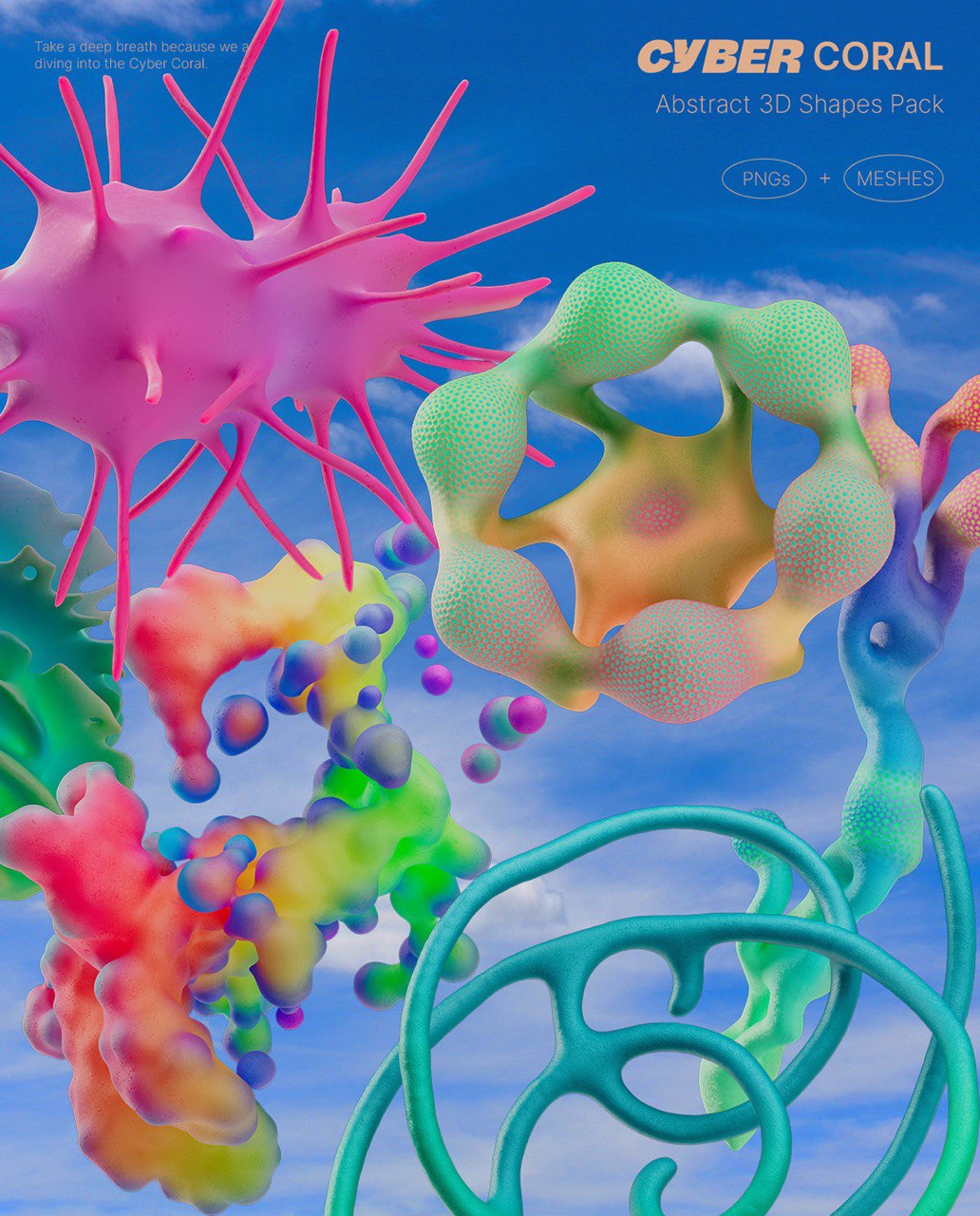 Cyber Coral Abstract 3D Shapes Pack 144 Pieces rendition image