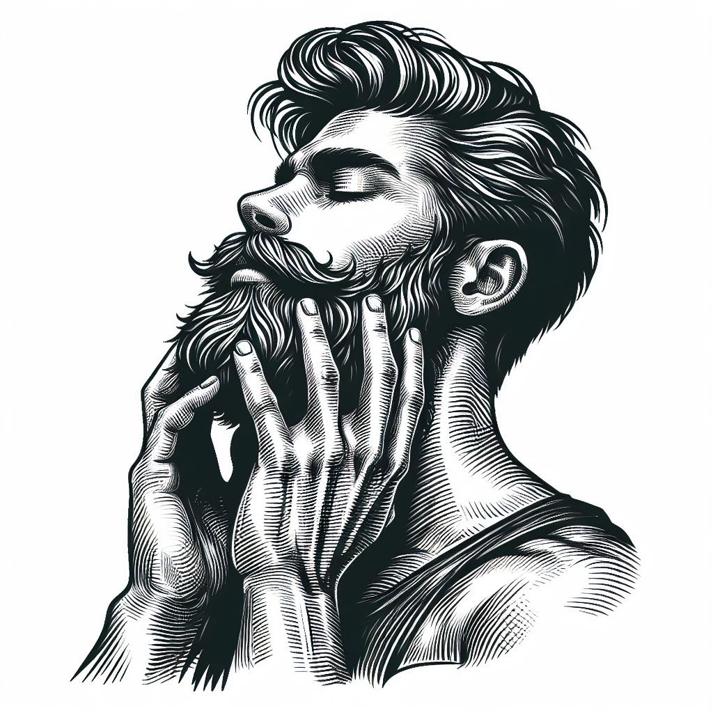 A beard man slathering on his face with balm rendition image