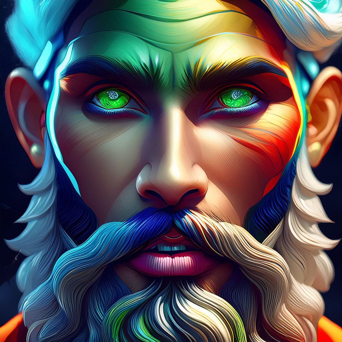 Man with green eyes and a big beard rendition image