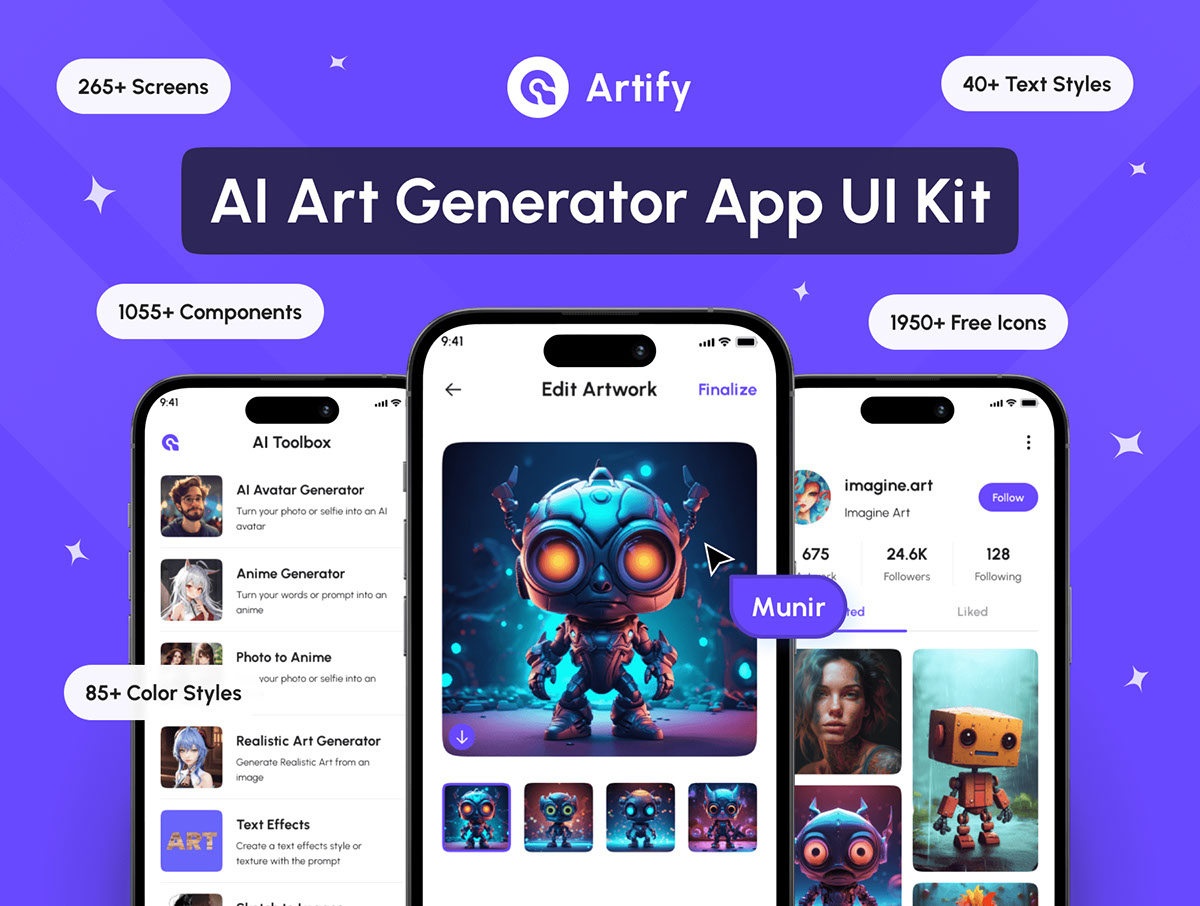 Artify - AI Art Generator App UI Kit rendition image