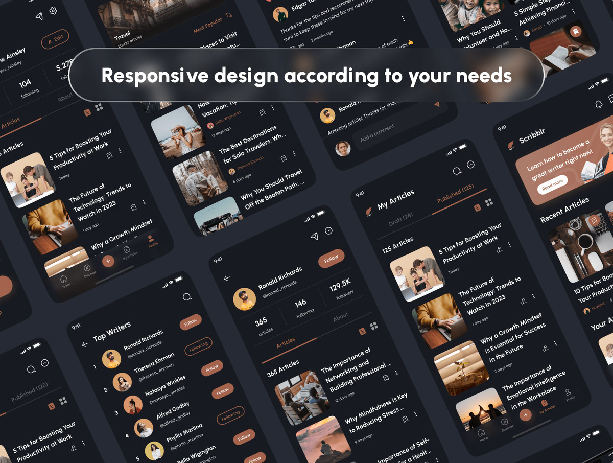 Scribble Ui Scribblr - Article and Blog App UI Kit on Behance :: Behance