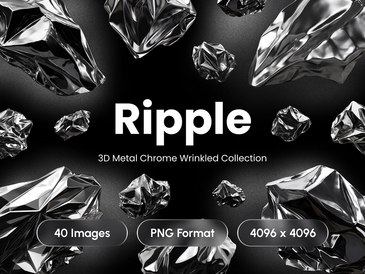 Ripple - 3D Metal Chrome Wrinkled Shapes Collection rendition image