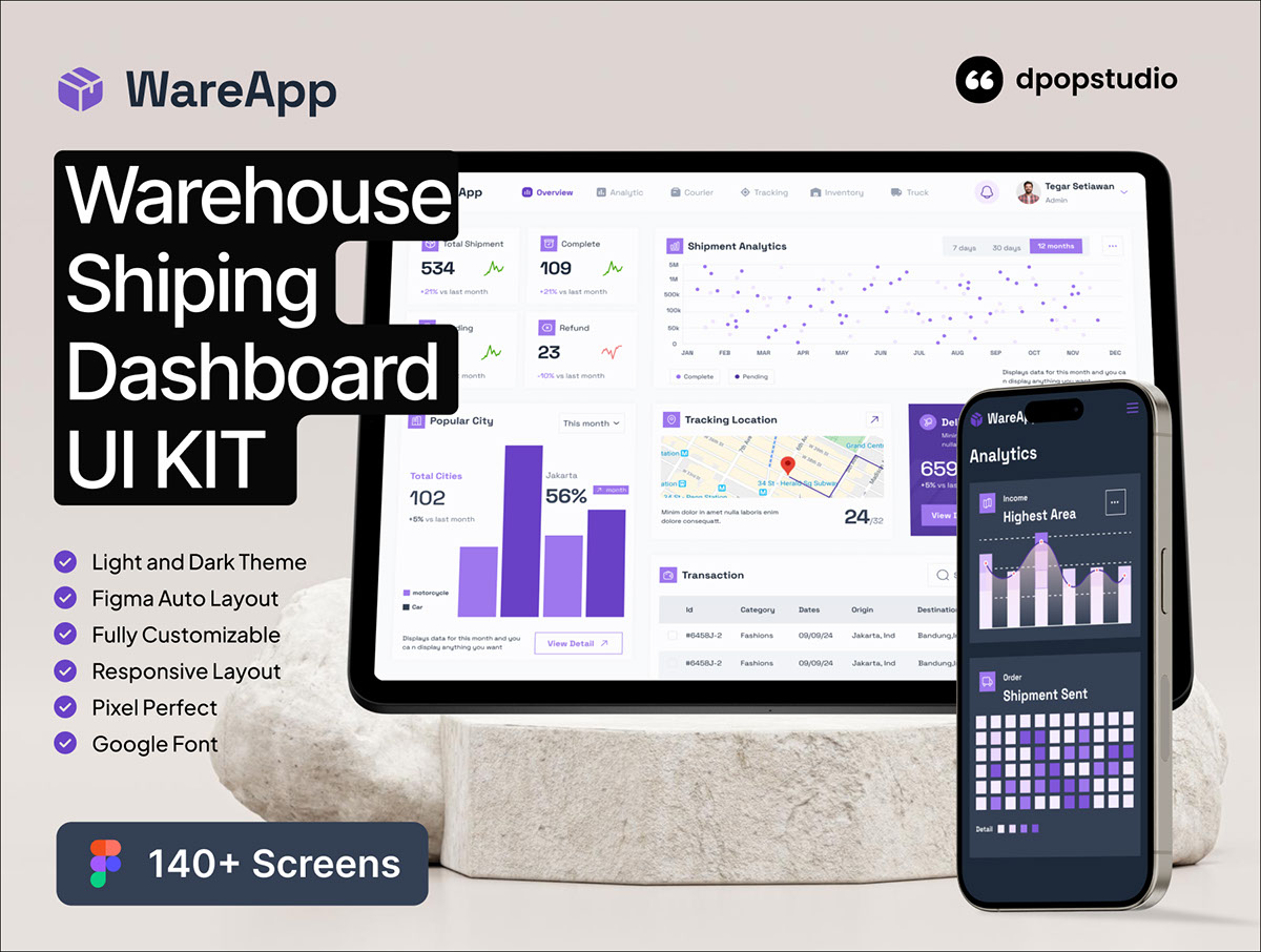 WareApp - Warehouse Shiping Dashboard UI KIT rendition image