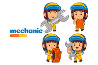 Kids Girl Mechanic Profession Vector Pack