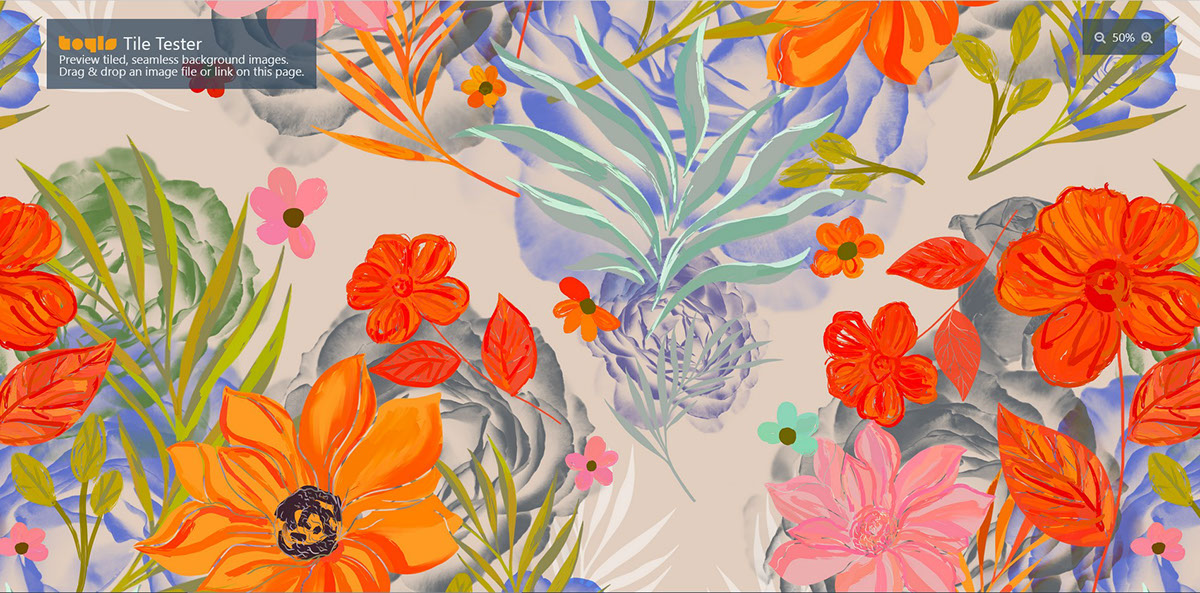Sunny Garden seamless pattern 12x12 inches rendition image