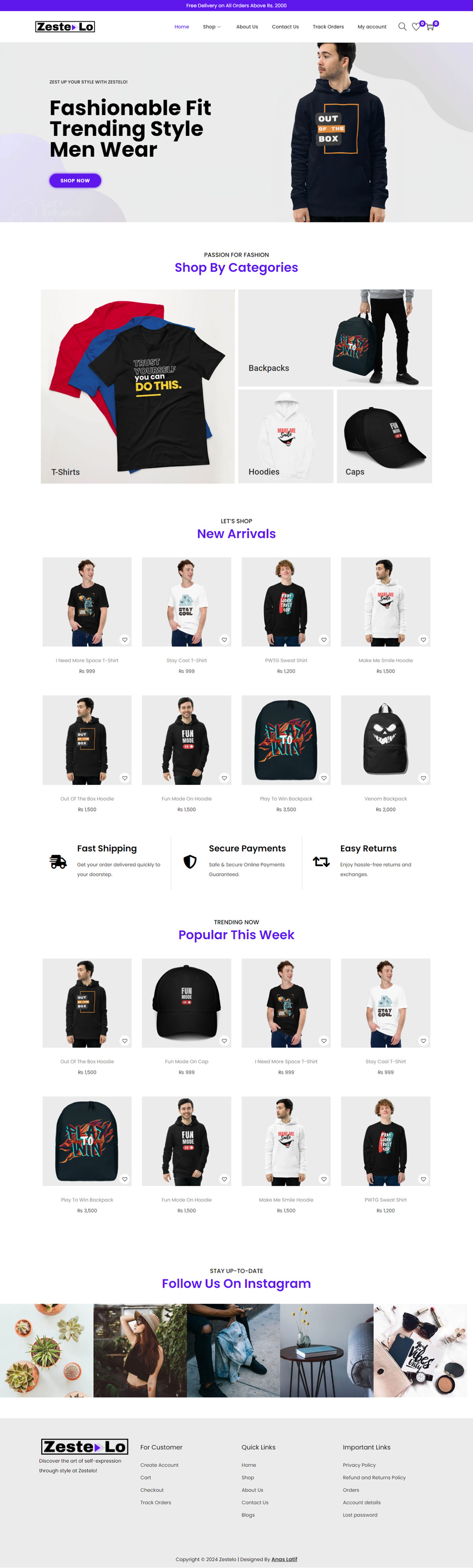 Mens Fashion Store Website Design rendition image